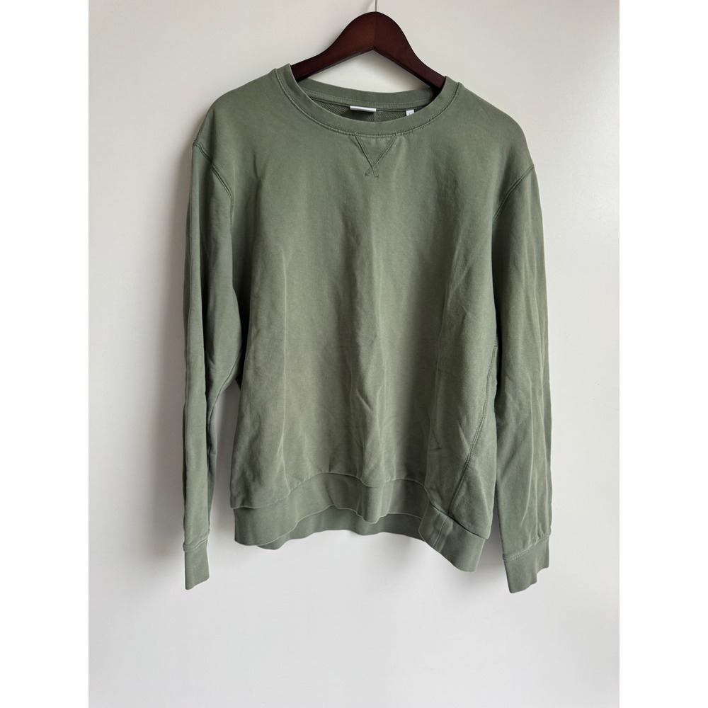 Celio Mens Sage Green Crewneck Sweatshirt Large Minimalist French Terry Pullover